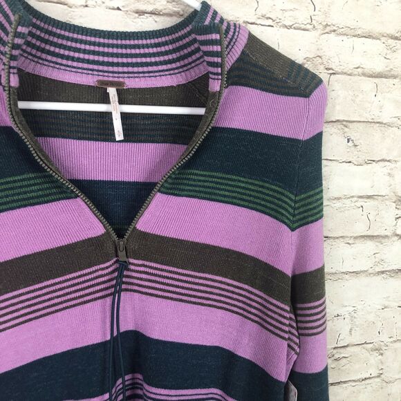 NEW Free People Riptide Crop Top Striped Shirt Teal Combo Womens Small - Picture 3 of 8